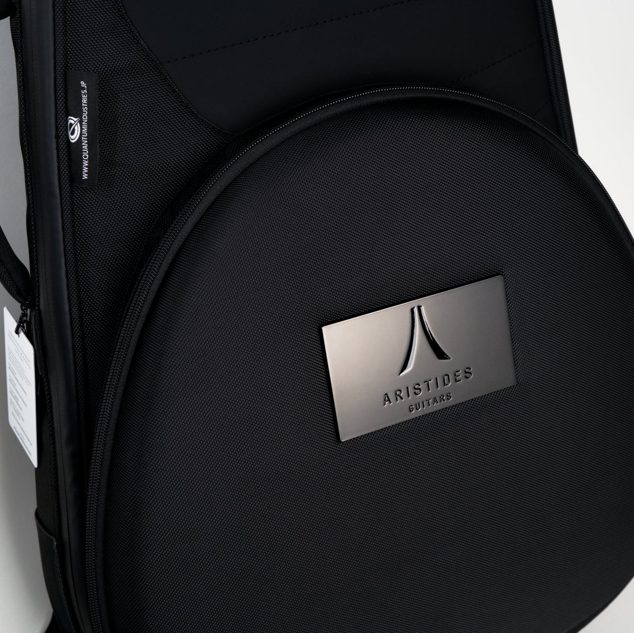 Close up of Hachiman guitar bag branded for Aristides Guitars