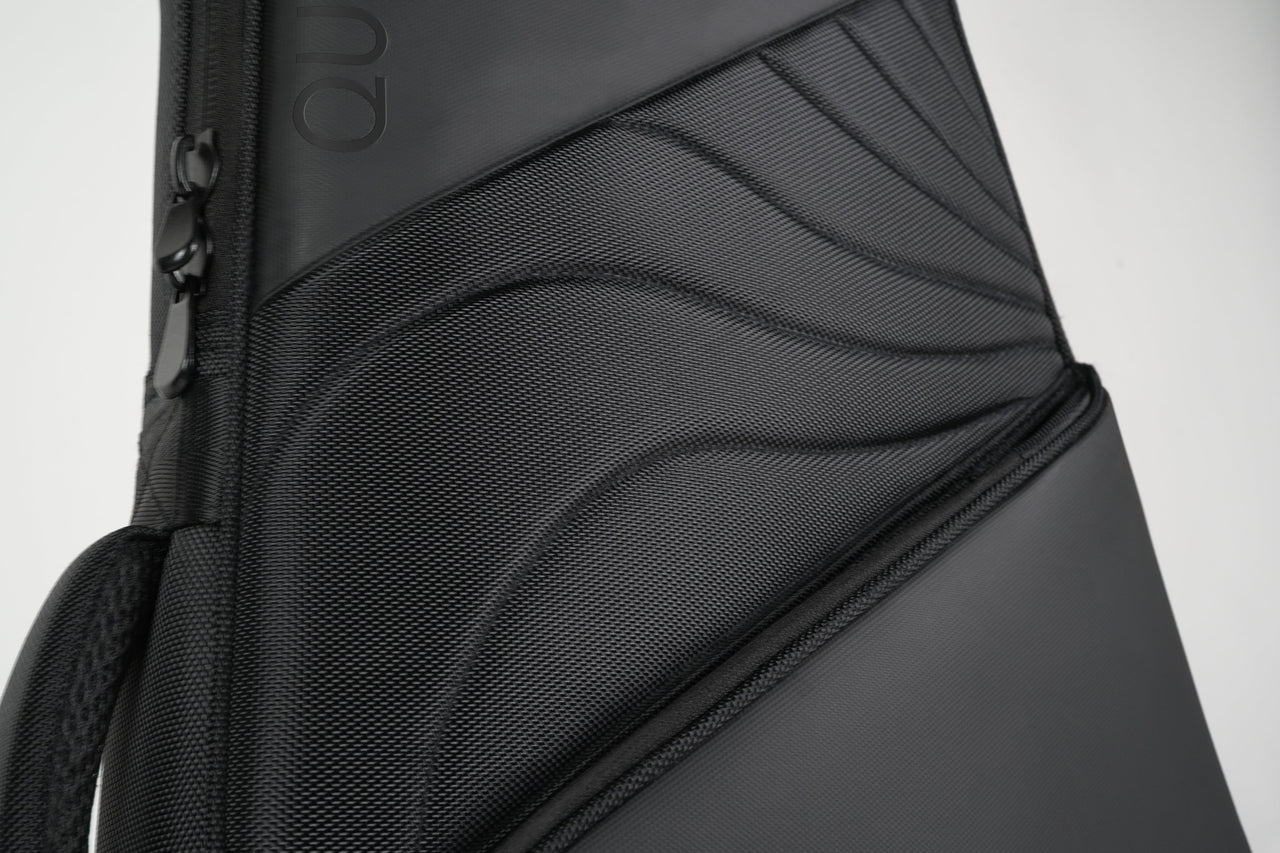 close up of kazane headless guitar bag